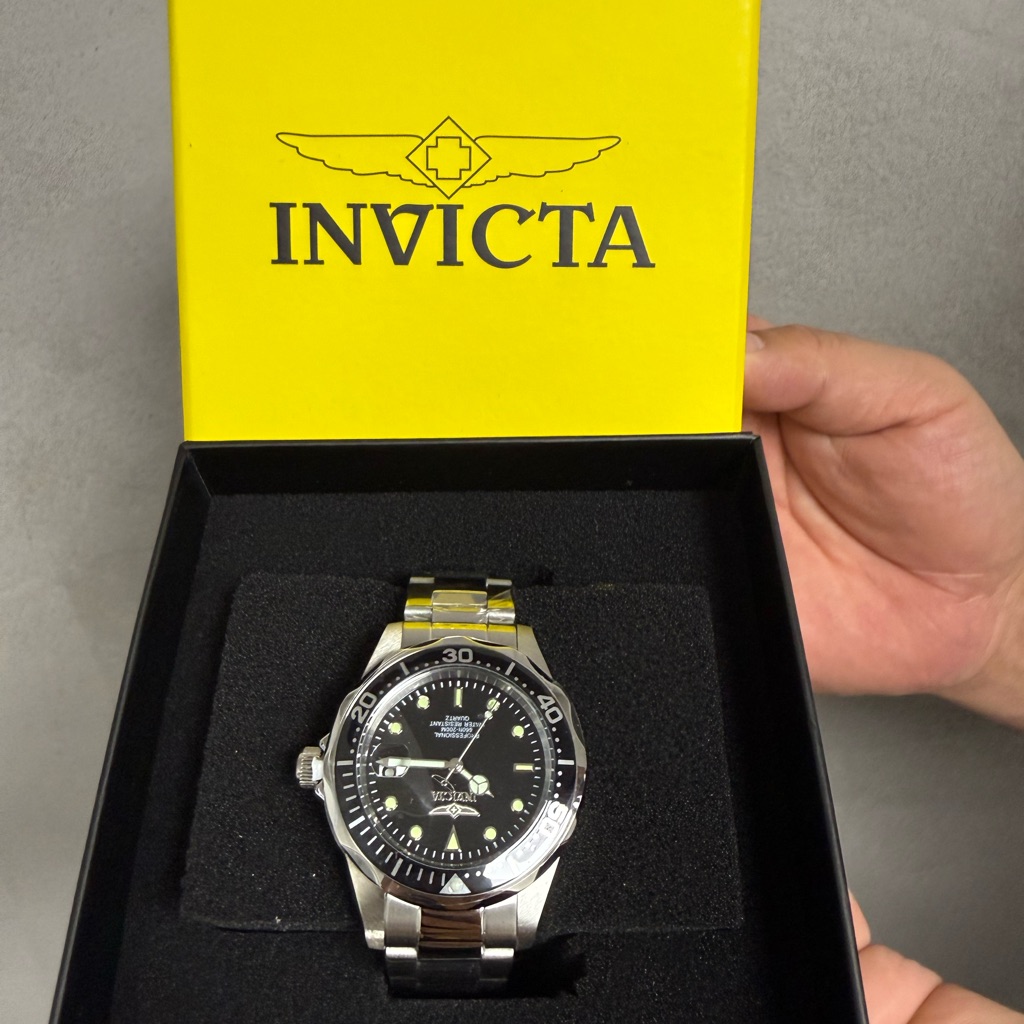 Invicta Black Dial Watch With Silver Bracelet